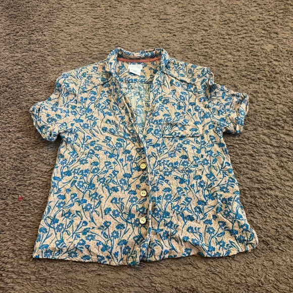 Cooperative Tops - 2 FOR $20 Cooperative Blue Pink Button Up Top Blouse Crop Top Short Sleeve XS